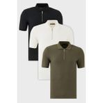 Buratti Pamuklu Regular Fit Yarım Fermuarlı 3'lü Paket Polo Yaka T Shirt Erkek Polo Yaka T Shirt 5902434S3 - Siyah - Ekru - Yeşil