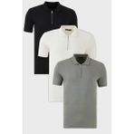 Buratti Pamuklu Regular Fit Yarım Fermuarlı 3'lü Paket Polo Yaka T Shirt Erkek Polo Yaka T Shirt 5902738S3 - 2XL - Siyah - Ekru - Yeşil