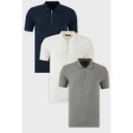 Buratti Pamuklu Regular Fit Yarım Fermuarlı 3'lü Paket Polo Yaka T Shirt Erkek Polo Yaka T Shirt 5902738S3 - Ekru - Haki - XL