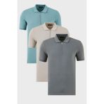 Buratti Pamuklu Regular Fit Yarım Fermuarlı 3'lü Paket Polo Yaka T Shirt Erkek Polo Yaka T Shirt 5902915S3 - Lacivert - Haki - Gri