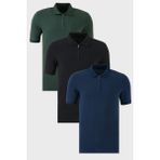 Buratti Pamuklu Regular Fit Yarım Fermuarlı 3'lü Paket Polo Yaka T Shirt Erkek Polo Yaka T Shirt 5903008S3 - Siyah - Nefti Yeşili