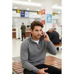 Buratti Pamuklu Regular Fit Yarım Fermuarlı Dik Yaka Erkek Kazak 456112 Gri