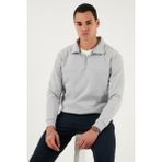 Buratti Pamuklu Regular Fit Yarım Fermuarlı Dik Yaka Kazak Erkek Kazak 456112 - Açık Gri - 2XL