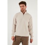 Buratti Pamuklu Regular Fit Yarım Fermuarlı Dik Yaka Kazak Erkek Kazak 456112 - Bej - 2XL