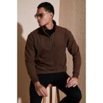 Buratti Pamuklu Regular Fit Yarım Fermuarlı Dik Yaka Kazak Erkek Kazak 456112 - Kahve - XL