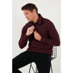 Buratti Pamuklu Regular Fit Yarım Fermuarlı Dik Yaka Kazak Erkek Kazak 456112 - Mürdüm