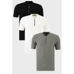 Buratti Pamuklu Regular Fit Yarım Fermuarlı Kolej Yaka 3'lü Paket T Shirt Erkek T Shirt 5902653S3 - Siyah - Beyaz - Yeşil
