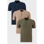 Buratti Pamuklu Regular Fit Yarım Fermuarlı Kolej Yaka 3'lü Paket T Shirt Erkek T Shirt 5902653S3 - Vizon - Lacivert - 2XL