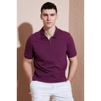 Buratti Pamuklu Regular Fit Yarım Fermuarlı Polo Yaka T Shirt Erkek Polo Yak T Shirt 5903008 - Mürdüm - 2XL