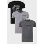 Buratti Pamuklu Slim Fit Bisiklet Yaka Baskılı 3'lü Paket T Shirt Erkek T Shirt 541S31 - Antrasit - Gri - Siyah