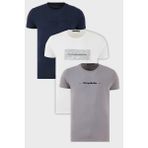 Buratti Pamuklu Slim Fit Bisiklet Yaka Baskılı 3'lü Paket T Shirt Erkek T Shirt 541S31 - Lacivert - Açık Gri - Beyaz