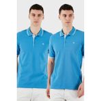 Buratti Pamuklu Slim Fit Düğmeli 2'li Paket Polo Yaka T Shirt Erkek Polo Yaka T Shirt 5902118S2 - Mat Koyu Mavi - 2XL