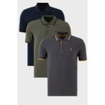 Buratti Pamuklu Slim Fit Şerit Detaylı Düğmeli Polo Yaka 3'lü Paket T Shirt Erkek T Shirt 5902118S3 - 2XL - Haki - Bordo - Lacivert