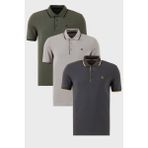 Buratti Pamuklu Slim Fit Şerit Detaylı Düğmeli Polo Yaka 3'lü Paket T Shirt Erkek T Shirt 5902118S3 - Antrasit - Haki - Taş