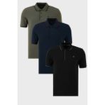 Buratti Pamuklu Slim Fit Şerit Detaylı Düğmeli Polo Yaka 3'lü Paket T Shirt Erkek T Shirt 5902118S3 - Haki - Lacivert - XL
