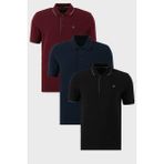 Buratti Pamuklu Slim Fit Şerit Detaylı Düğmeli Polo Yaka 3'lü Paket T Shirt Erkek T Shirt 5902118S3 - Lacivert - Vişne