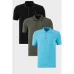 Buratti Pamuklu Slim Fit Şerit Detaylı Düğmeli Polo Yaka 3'lü Paket T Shirt Erkek T Shirt 5902118S3 - Mavi - Yeşil - Siyah - XL