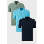 Buratti Pamuklu Slim Fit Şerit Detaylı Düğmeli Polo Yaka 3'lü Paket T Shirt Erkek T Shirt 5902118S3 - Mavi - Yeşil - Siyah