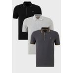 Buratti Pamuklu Slim Fit Şerit Detaylı Düğmeli Polo Yaka 3'lü Paket T Shirt Erkek T Shirt 5902118S3 - Siyah - Antrasit - Gri - 2XL
