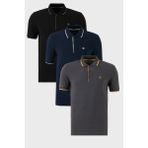 Buratti Pamuklu Slim Fit Şerit Detaylı Düğmeli Polo Yaka 3'lü Paket T Shirt Erkek T Shirt 5902118S3 - Siyah - Antrasit - Lacivert - XL