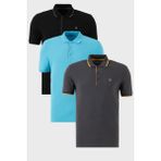 Buratti Pamuklu Slim Fit Şerit Detaylı Düğmeli Polo Yaka 3'lü Paket T Shirt Erkek T Shirt 5902118S3 - Siyah - Antrasit - Mavi