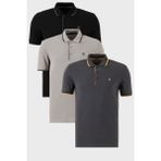 Buratti Pamuklu Slim Fit Şerit Detaylı Düğmeli Polo Yaka 3'lü Paket T Shirt Erkek T Shirt 5902118S3 - Siyah - Antrasit - Taş - XL