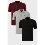 Buratti Pamuklu Slim Fit Şerit Detaylı Düğmeli Polo Yaka 3'lü Paket T Shirt Erkek T Shirt 5902118S3 - Siyah - Bej - Bordo - XL