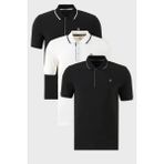 Buratti Pamuklu Slim Fit Şerit Detaylı Düğmeli Polo Yaka 3'lü Paket T Shirt Erkek T Shirt 5902118S3 - Siyah - Beyaz - Siyah