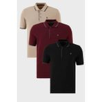 Buratti Pamuklu Slim Fit Şerit Detaylı Düğmeli Polo Yaka 3'lü Paket T Shirt Erkek T Shirt 5902118S3 - Siyah - Bordo - Vizon - XL