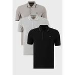 Buratti Pamuklu Slim Fit Şerit Detaylı Düğmeli Polo Yaka 3'lü Paket T Shirt Erkek T Shirt 5902118S3 - Siyah - Gri Melanj - 2XL