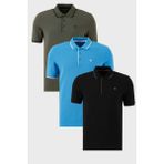 Buratti Pamuklu Slim Fit Şerit Detaylı Düğmeli Polo Yaka 3'lü Paket T Shirt Erkek T Shirt 5902118S3 - Siyah - Haki - Koyu Mavi - 2XL