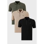 Buratti Pamuklu Slim Fit Şerit Detaylı Düğmeli Polo Yaka 3'lü Paket T Shirt Erkek T Shirt 5902118S3 - Siyah - Haki - Vizon