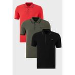 Buratti Pamuklu Slim Fit Şerit Detaylı Düğmeli Polo Yaka 3'lü Paket T Shirt Erkek T Shirt 5902118S3 - Siyah - Kırmızı - Haki