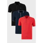 Buratti Pamuklu Slim Fit Şerit Detaylı Düğmeli Polo Yaka 3'lü Paket T Shirt Erkek T Shirt 5902118S3 - Siyah - Lacivert - Kırmızı