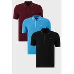 Buratti Pamuklu Slim Fit Şerit Detaylı Düğmeli Polo Yaka 3'lü Paket T Shirt Erkek T Shirt 5902118S3 - Siyah - Saks Mavisi - Bordo - XL