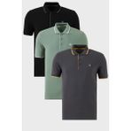 Buratti Pamuklu Slim Fit Şerit Detaylı Düğmeli Polo Yaka 3'lü Paket T Shirt Erkek T Shirt 5902118S3 - Siyah - Yeşil - Antrasit