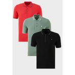 Buratti Pamuklu Slim Fit Şerit Detaylı Düğmeli Polo Yaka 3'lü Paket T Shirt Erkek T Shirt 5902118S3 - Siyah - Yeşil - Kırmızı