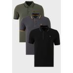 Buratti Pamuklu Slim Fit Şerit Detaylı Düğmeli Polo Yaka 3'lü Paket T Shirt Erkek T Shirt 5902118S3 - XL - Antrasit - Haki