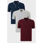 Buratti Pamuklu Slim Fit Şerit Detaylı Düğmeli Polo Yaka 3'lü Paket T Shirt Erkek T Shirt 5902118S3 - XL - Lacivert - Bordo - Gri