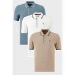 Buratti Pamuklu Slim Fit Şerit Detaylı Düğmeli Polo Yaka 3'lü Paket T Shirt Erkek T Shirt 5902118S3 - XL - Vizon - Mavi - Beyaz
