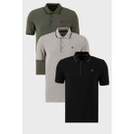 Buratti Pamuklu Slim Fit Şerit Detaylı Düğmeli Polo Yaka 3'lü Paket T Shirt Erkek T Shirt 5902118S3 - Yeşil Koyu - Taş - Siyah