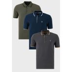 Buratti Pamuklu Slim Fit Şerit Detaylı Düğmeli Polo Yaka 3'lü T Shirt Erkek T Shirt 5902118S3 - 2XL - Haki - Antrasit