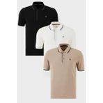 Buratti Pamuklu Slim Fit Şerit Detaylı Düğmeli Polo Yaka 3'lü T Shirt Erkek T Shirt 5902118S3 - Siyah - Beyaz - Vizon
