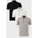 Buratti Pamuklu Slim Fit Şerit Detaylı Düğmeli Polo Yaka 3'lü T Shirt Erkek T Shirt 5902118S3 - XL - Siyah - Beyaz - Taş