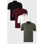 Buratti Pamuklu Slim Fit Şerit Detaylı Düğmeli Polo Yaka 4'lü Paket T Shirt Erkek T Shirt 5902118S4 - 2XL - Siyah - Beyaz - Yeşil - Kırmızı