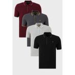 Buratti Pamuklu Slim Fit Şerit Detaylı Düğmeli Polo Yaka 4'lü Paket T Shirt Erkek T Shirt 5902118S4 - Bordo - Gri Melanj - XL