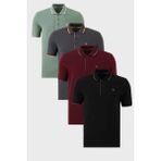 Buratti Pamuklu Slim Fit Şerit Detaylı Düğmeli Polo Yaka 4'lü Paket T Shirt Erkek T Shirt 5902118S4 - Bordo - Yeşil