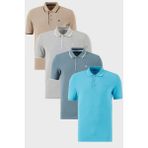 Buratti Pamuklu Slim Fit Şerit Detaylı Düğmeli Polo Yaka 4'lü Paket T Shirt Erkek T Shirt 5902118S4 - Gri Melanj - Mavi