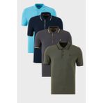 Buratti Pamuklu Slim Fit Şerit Detaylı Düğmeli Polo Yaka 4'lü Paket T Shirt Erkek T Shirt 5902118S4 - Lacivert - Antrasit
