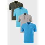 Buratti Pamuklu Slim Fit Şerit Detaylı Düğmeli Polo Yaka 4'lü Paket T Shirt Erkek T Shirt 5902118S4 - Mavi - Yeşil - Gri
